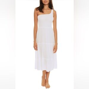 Ponza NEW Elegant White One-Shoulder Coverup Midi Dress, Women’s Sz Small